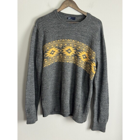 Gap Other - GAP Mens Gray Aztec Southwestern Long Sleeve Sweater Size XL Retro Navajo